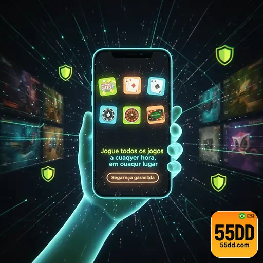 Imagem de pessoa usando celular para acessar o casino móvel da 55dd